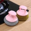 Wire Ball Brush With Long Handle Pan Cleaning Brush Dish Handle Washing Brush Stainless Steel Wire Ball Kitchen Cleaner