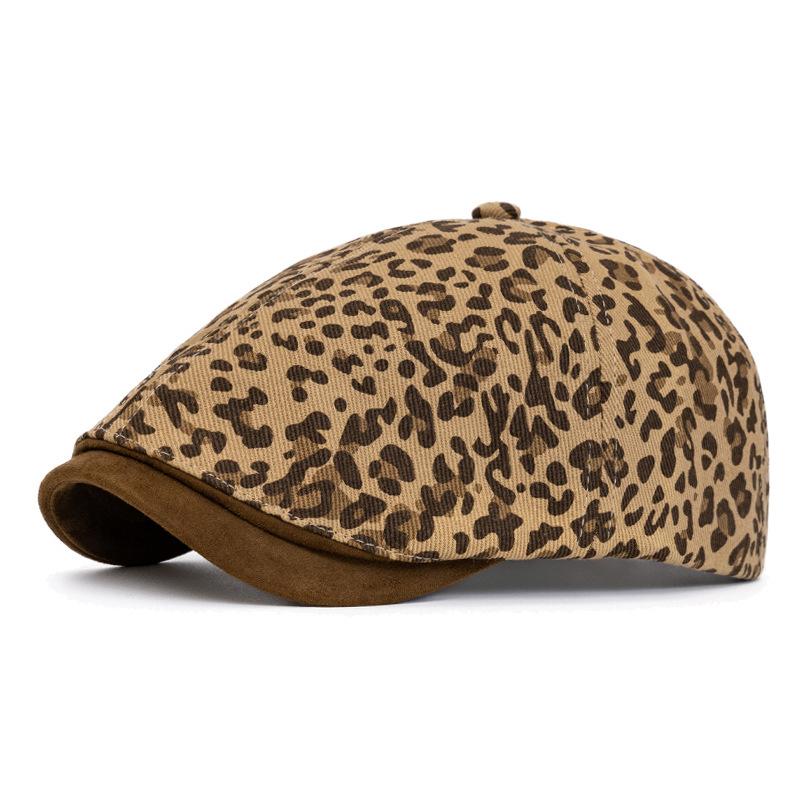 Vintage Leopard Print Forward Hat Women Beret Newsboy Hat Peaked Cap