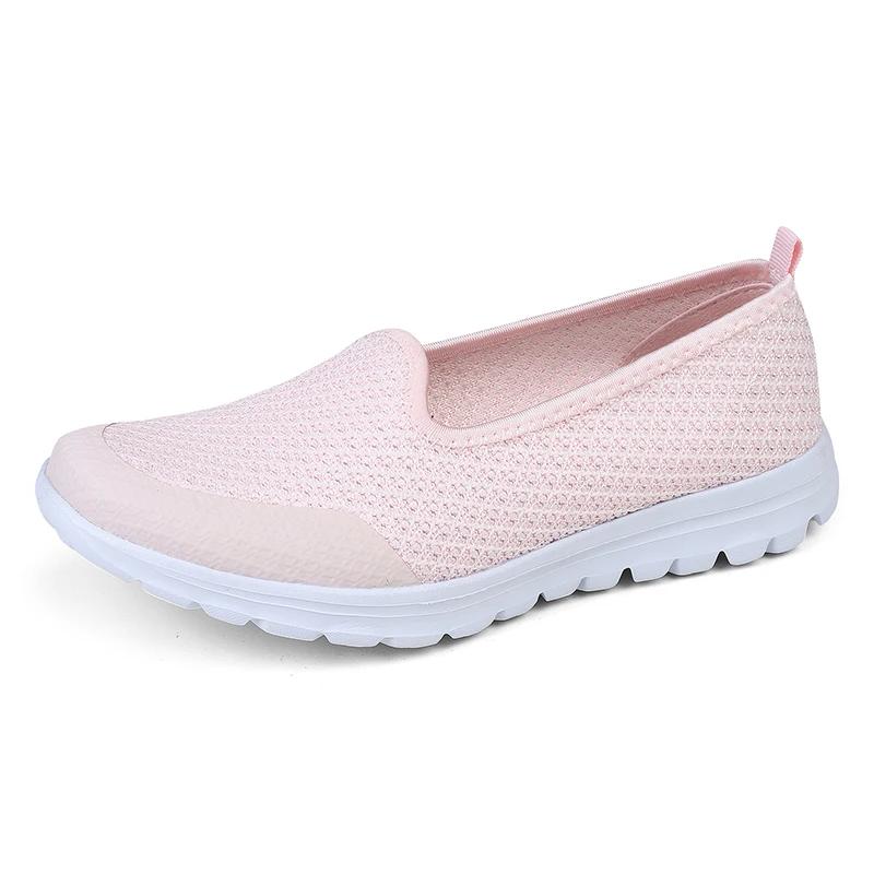 Women Breathable Slip-On Fitness Sneakers Ladies Non-Slip Casual Walking Shoe Lightweight Big Size 42 Flying Woven Walking Shoes
