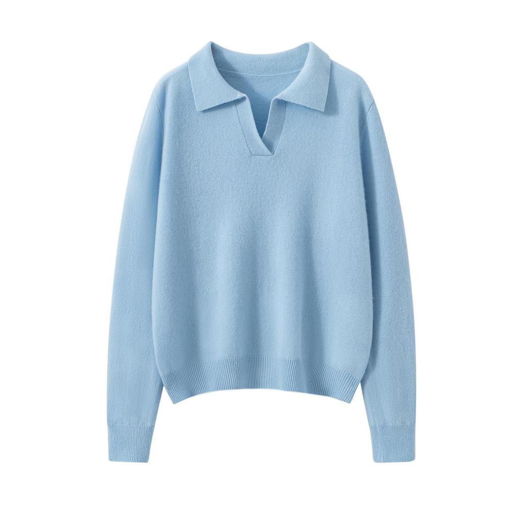 Elegant Cashmere Slim-Fit Sweater - Women's Autumn & Winter Knitwear with Small Lapel.