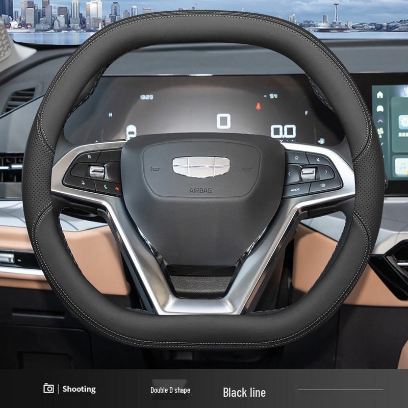 Geely Haoyue Pro Genuine Leather Steering Wheel Cover, Ultra-thin, Anti-slip, Sweat-proof, All-season Universal Fit Geely Haoyue Pro