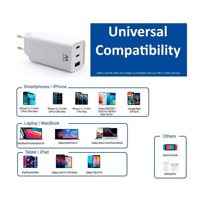 Chargeur USB-C - Ewent - EW1323 - Charge rapide - 3 ports - 65W
