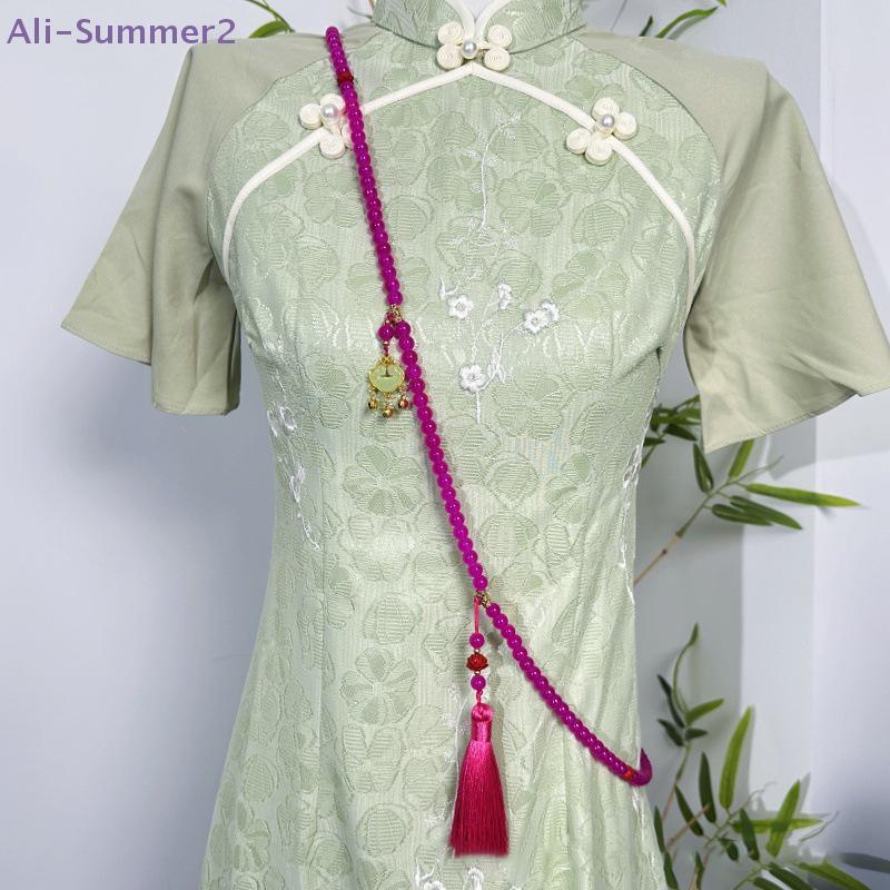 {Summer2} Ancient-Style Peace Buckle Necklace Tassel Beaded Long Crossbody Chain Retro Jewelry For Women Daily Accessory