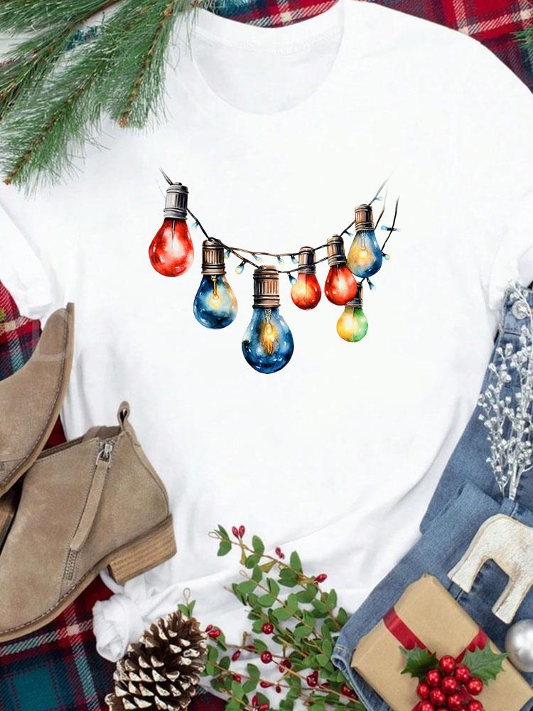 (Asian Size) sweet letter cute New Year festival Women Print Holiday Tee Top  Merry Christmas Casual Lady Short Sleeve Fashion Graphic T-shirts