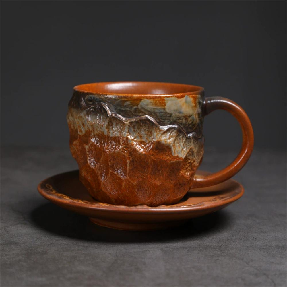 1X Japanese Style Creative Retro Ceramic Coffee Cup Mugs Saucer Set Tea Coarse Coffee Milk Cups Mug