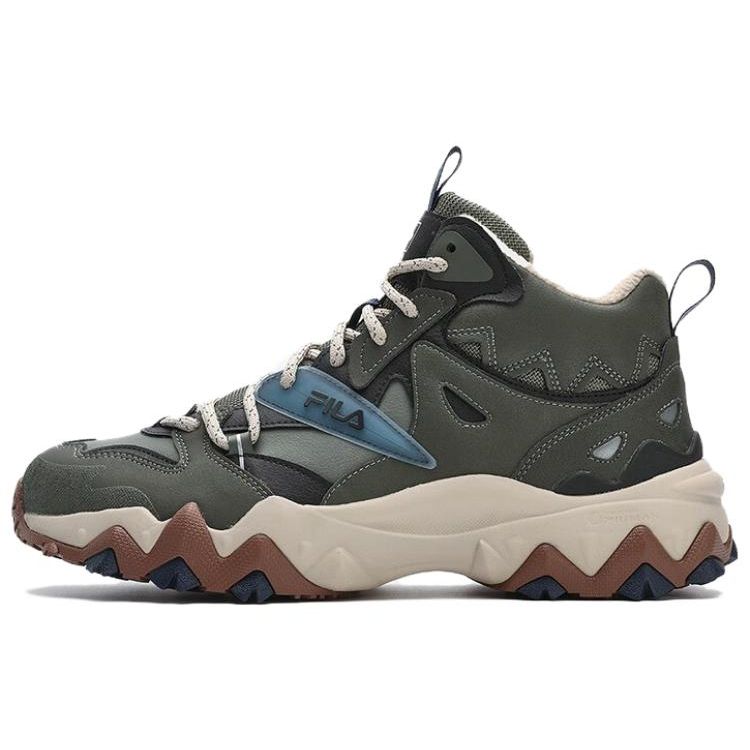 Fila Oakmont Fabric Synthetic Leather Suede Comfortable Versatile Wear-Resistant Lightweight High-Top Dad Shoes Men sneaker Dark-Green F12M342127FMP