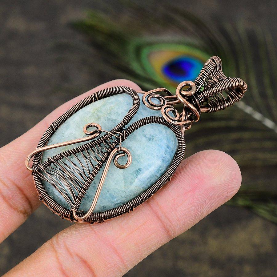 Aquamarine Handmade Copper Wire Wrap Jewelry Pendant 2.84 P1v38
