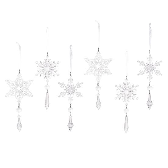 6 Pcs Acrylic Crystal Christmas Ornament Sparkling Clear Snowflake Hanging Ornaments with Drop Pendants for Winter Chandelier Xmas