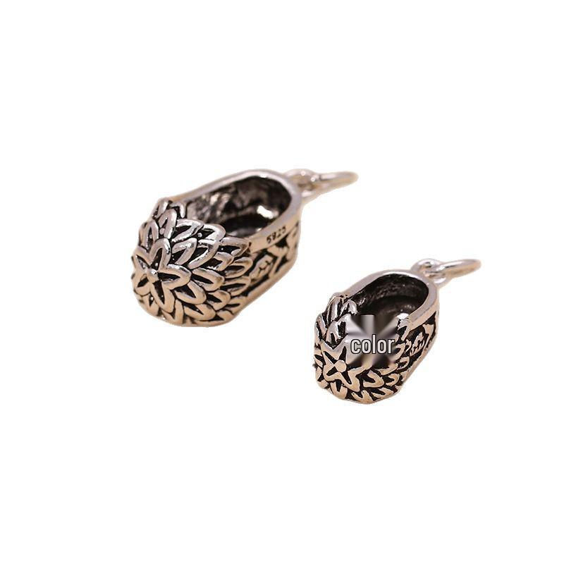 925 Sterling Silver Braided Bracelet with Little Embroidered Shoe Pendant Charm