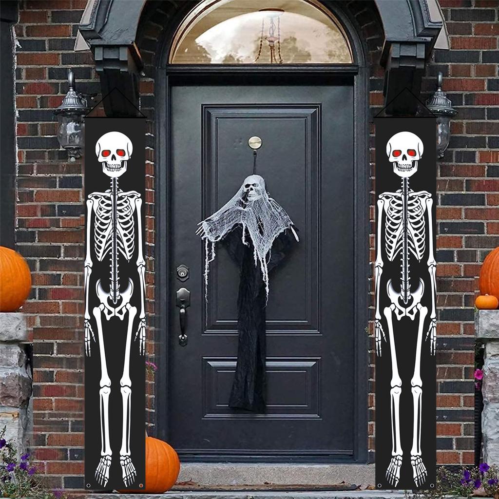 Halloween Hanging Door Curtain Skeleton Banner Happy Halloween Party Porch Sign For Home Party Decor Halloween Decorations 2025