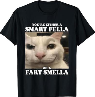 You're Either A Smart Fella Or A Fart Smella Funny Cat Meme T-Shirt