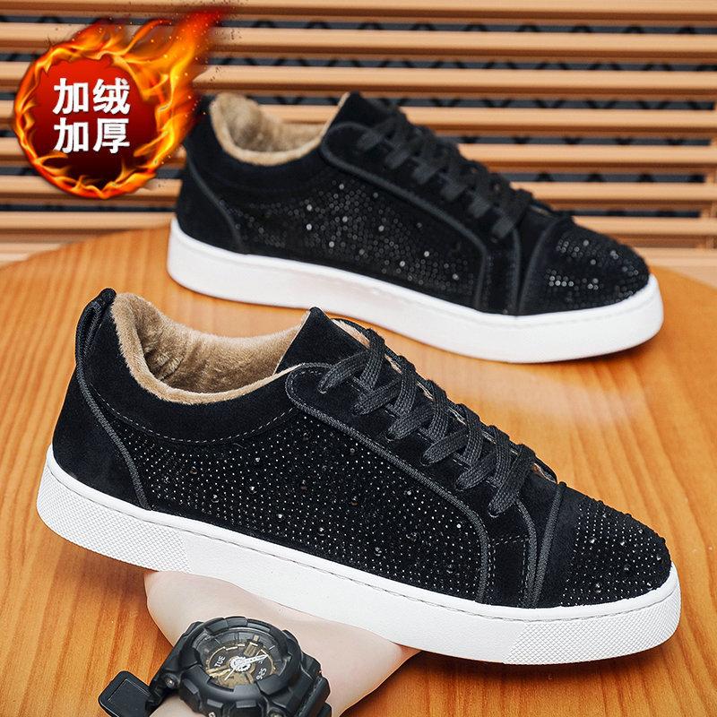 

Autumn New Shoes for Men Crystal Leather Casual Shoes Fashion Flat Skateboard Shoes Street Youth Cool Sneaker 44