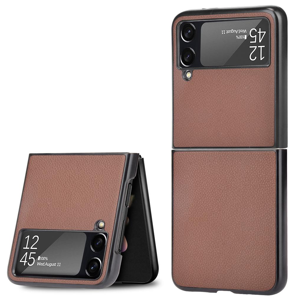 Suitable for Samsung Z FLIP4 Phone Case Galaxy Z Flip 3 5G Folding Protective Cover with Rough Lychee Leather Texture