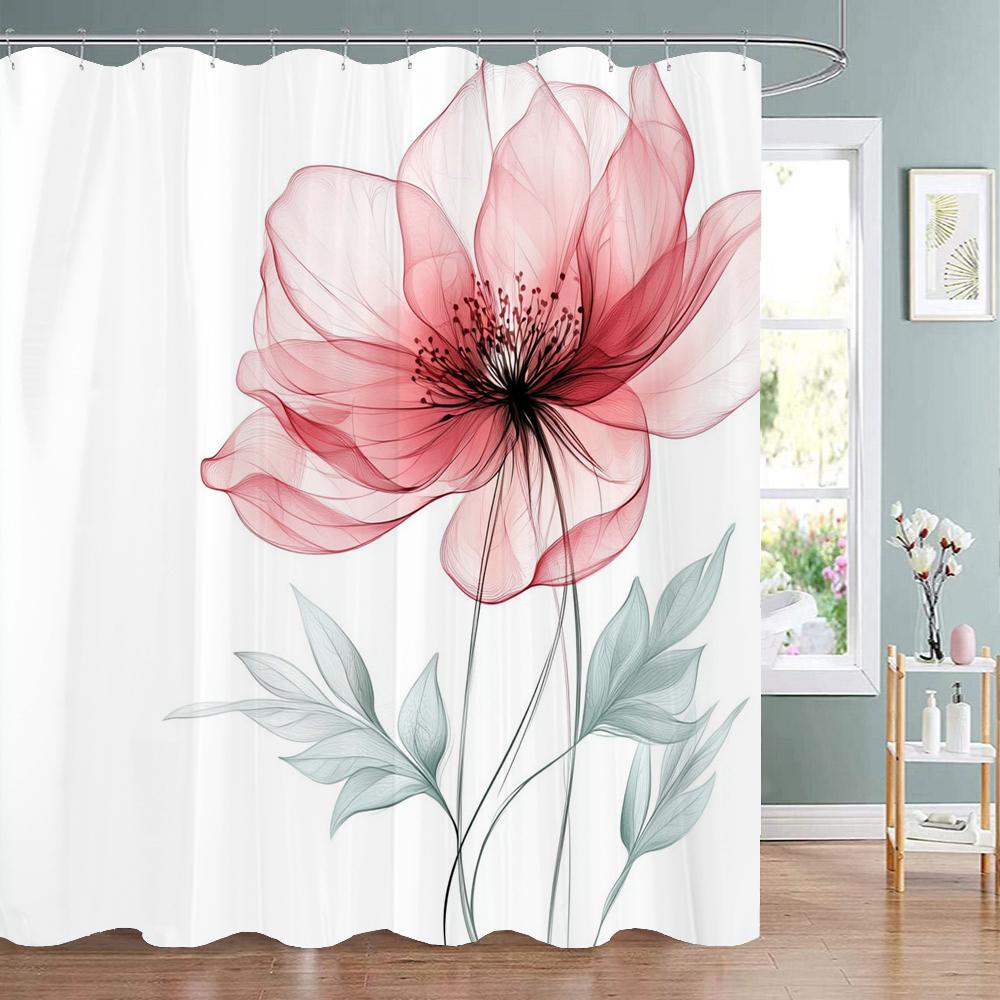 Colorful Flowers Shower Curtain for Bathroom Pink Floral Romantic Plants Nature Scenery Decor Shower Curtain with Hooks