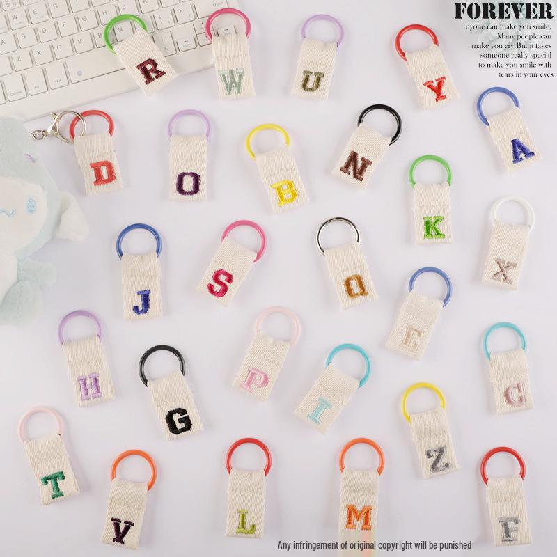 Korean-Inspired Couple Name Tag Backpack Keychain with 26 Letters Embroidered Ribbon