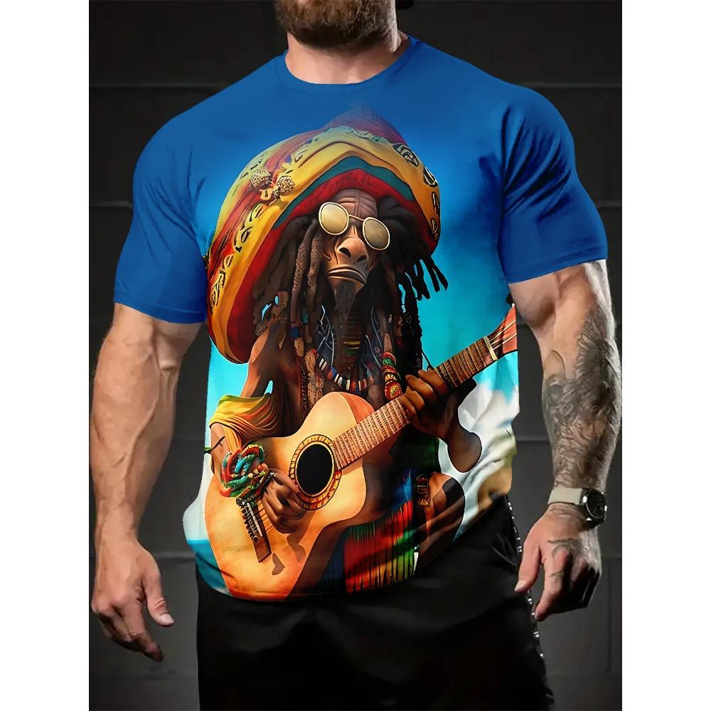 Summer Fashion Comfortable Loose Large T-shirt Fun 3D Printed Casual Breathable Sports Versatile Round Neck Short Sleeved Men's T-shirt