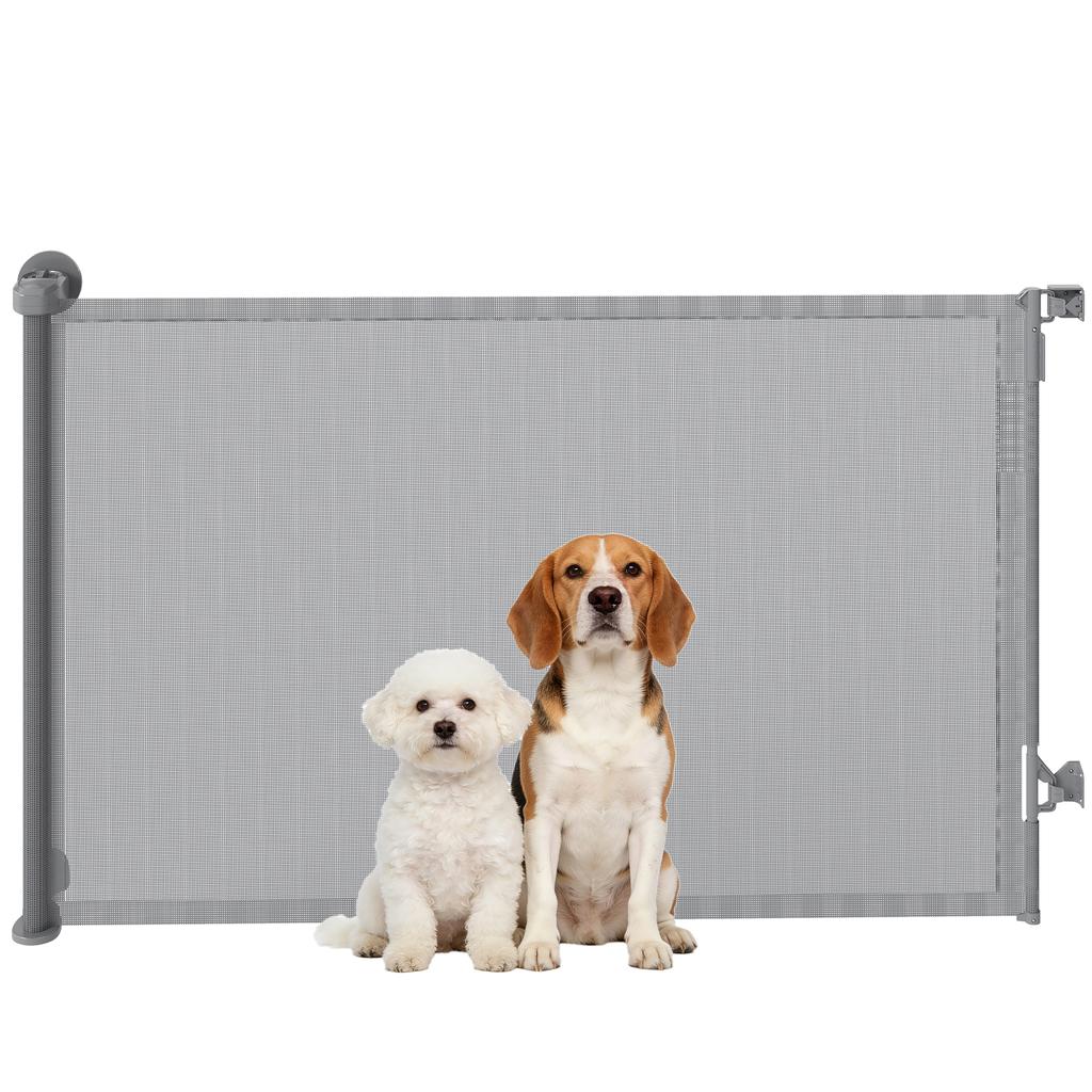 Retractable Dog Gate, Extends To 140 Cm Wide & 93 Cm Tall, Mesh Pet Gate with Single Hand Operation, for Stairs Doorways
