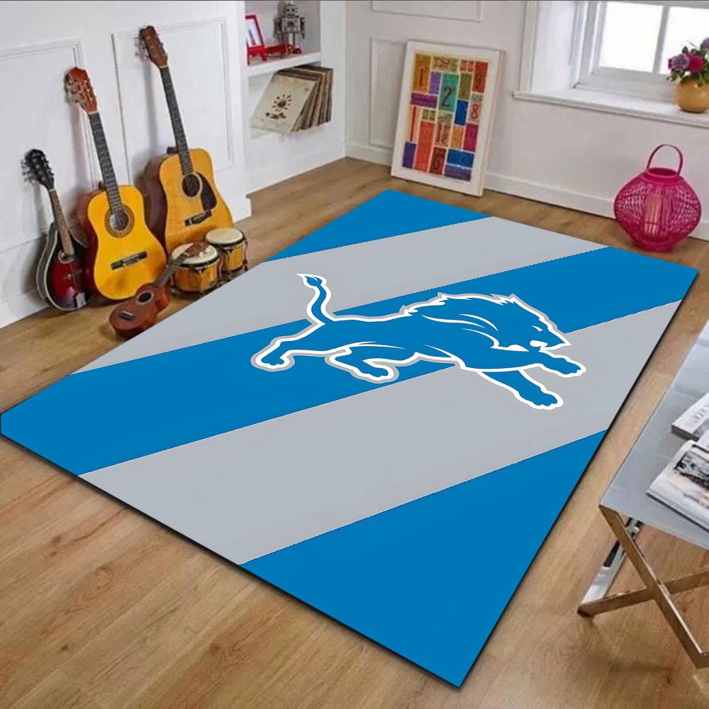 Blue Lion Design On Striped Background Patterned Carpet, Non Slip Mat Suitable for Living Room and Bedroom Sofas