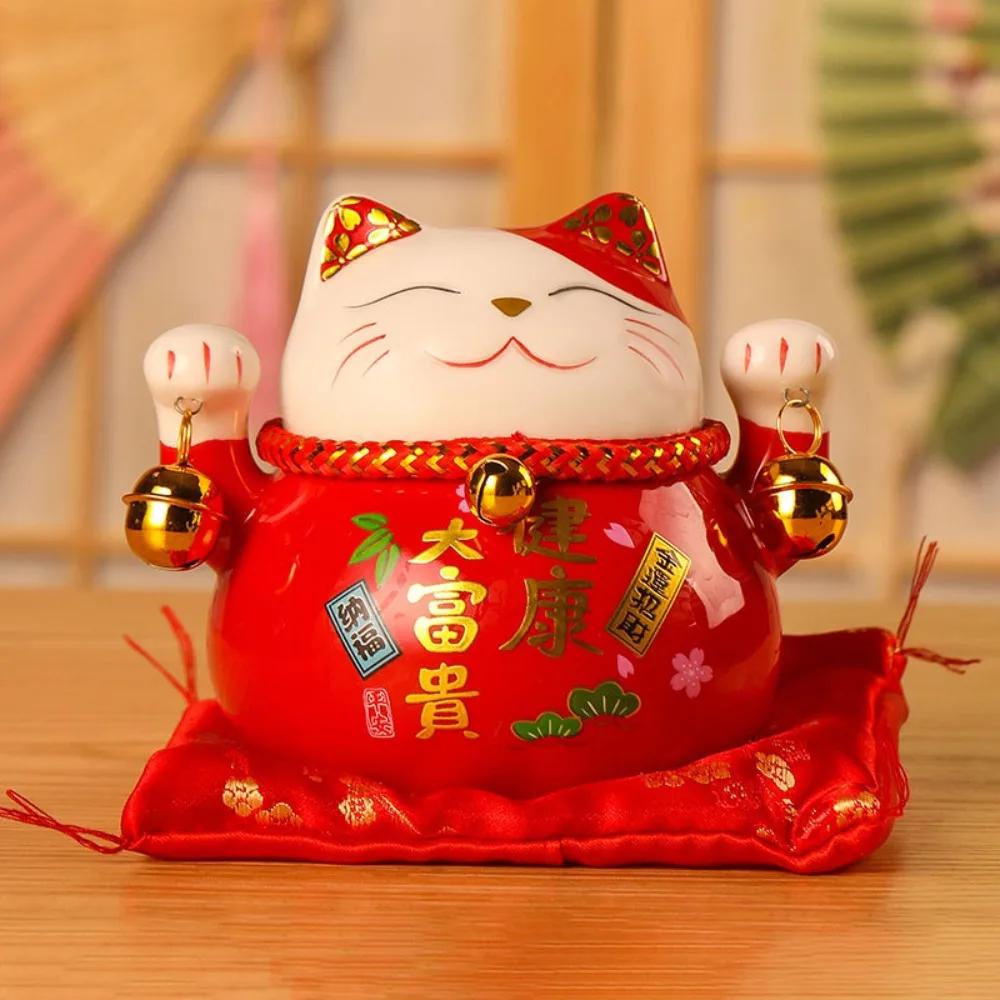 Crafts Ceramic Cat Money Bank Bell Lovely Desktop Decoration Modern Chinese Style Kitten Statue Office