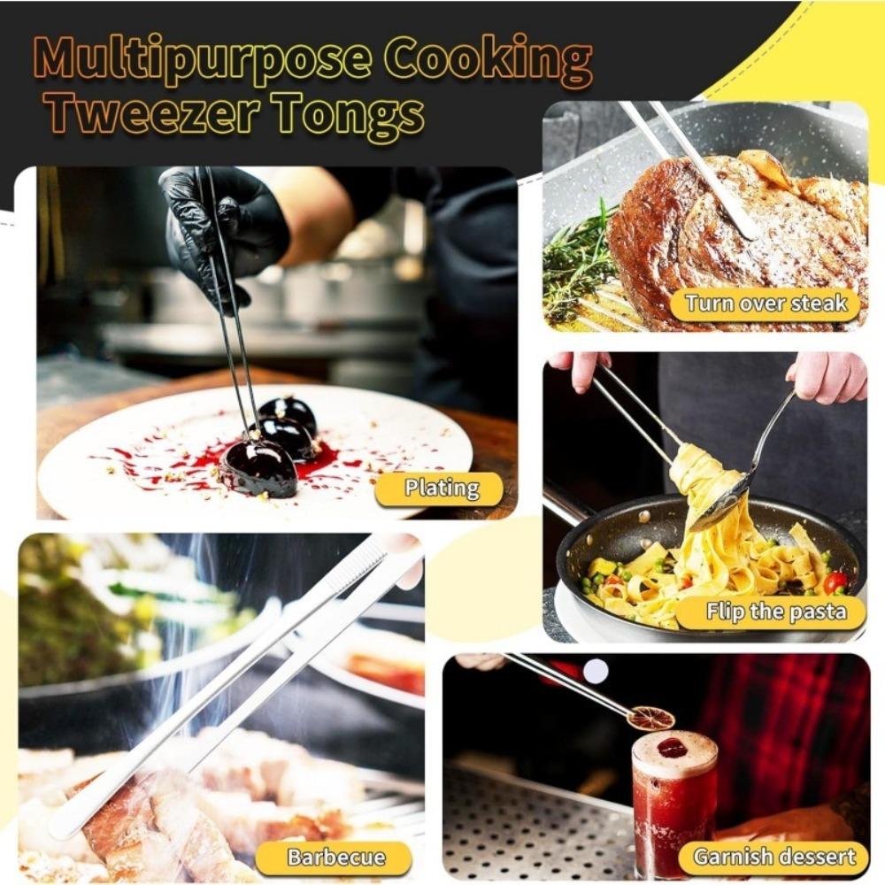 10/12Inch Food Tweezer With Hook Non-Slip Barbecue Grill Tongs Multifunctional Stainless Steel BBQ Steak Clip