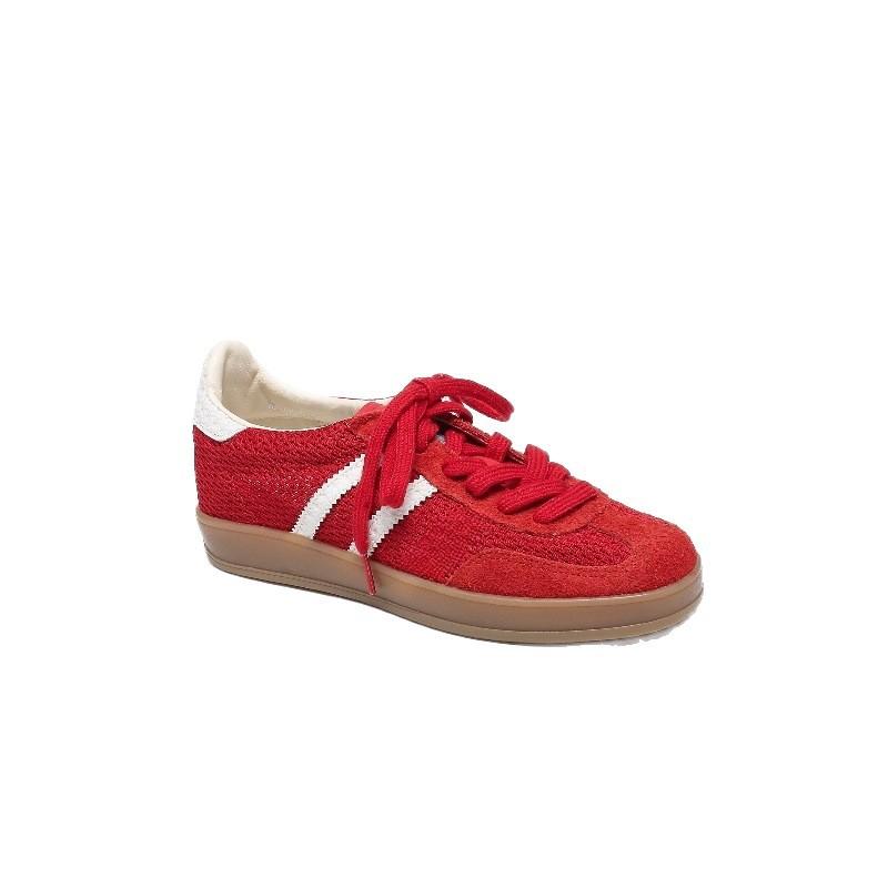Red leather German training shoes women's 2025 new inner height increase mesh casual sports shoes versatile low-top Forrest Gump board shoes