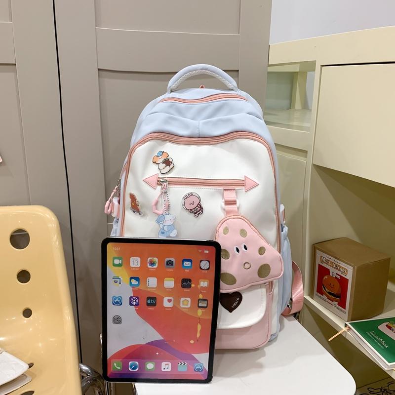 Schoolbag Women's Large Capacity Backpack Student Color Block Backpack with Coin Purse