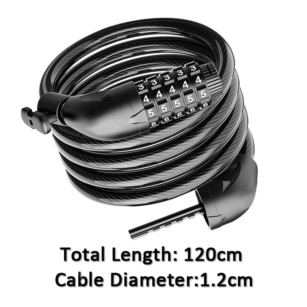 Anti-theft 5 Digital Code Combination Steel Lock Security Bike Bicycle Motorcycle Accessories Cable Lock with Bracket Cable Lock