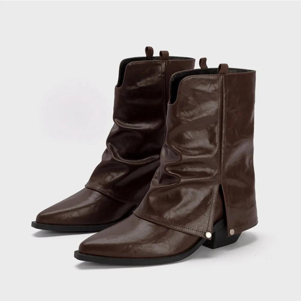 Fashion Velvet boots 2025 autumn and winter women's boots with pointed toe thick heel high heels short shoes for women metal leg boots