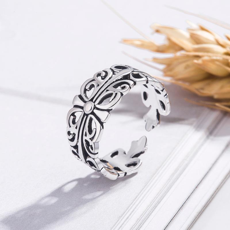 

Серебряное кольцо S925, модное ретро тайское серебряное открытое кольцо, женское посеребренное кольцо, новое кольцо one size