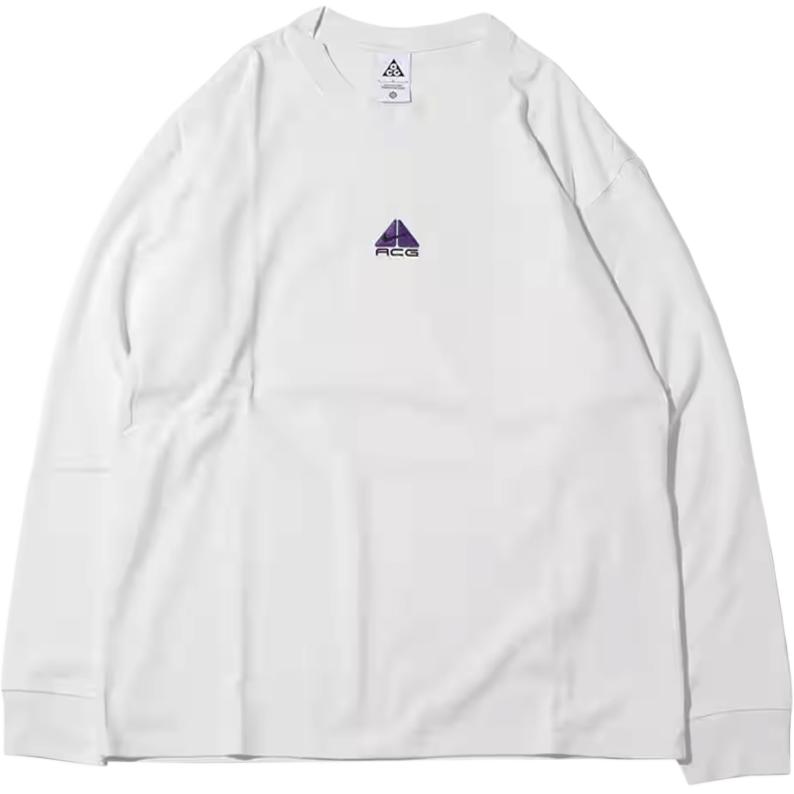 Nike Logo Print Crew Neck Long Sleeve T-Shirt Men Tops Summit-White DR7754-122