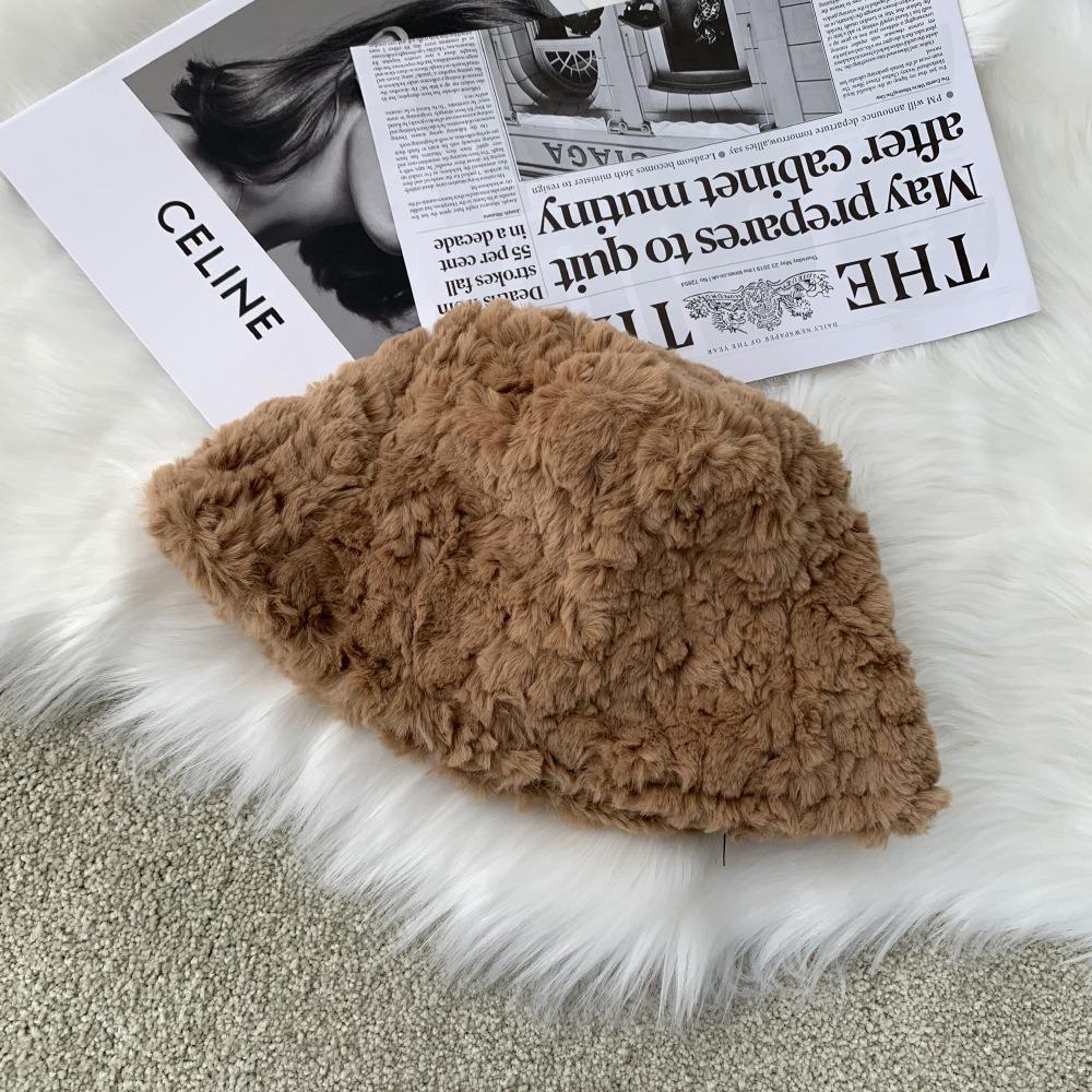 Plush Fisherman Cap Warm Basin Sun Cap Winter Plush Bucket Hat  for Women