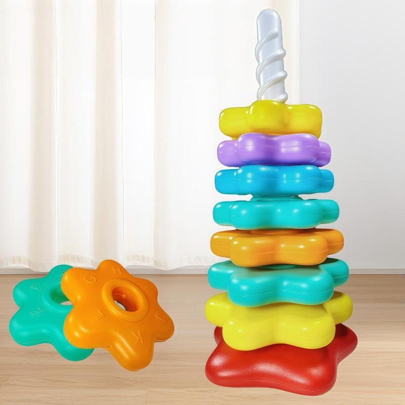 

New 1Set Baby Stacking Puzzle Toys Montessori Rotating Rainbow Tower Safety And Environmental Protection Colored Children s Toy