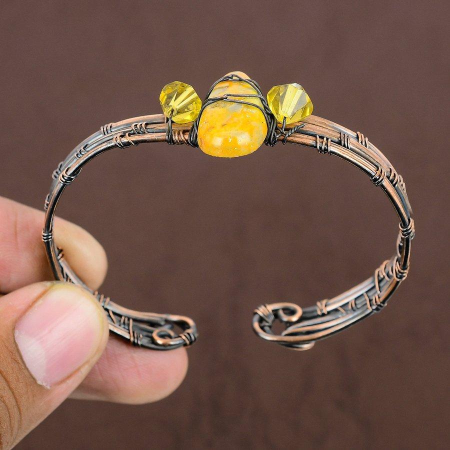 Natürlicher Hummel-Jaspis-Edelstein, Kupferdraht, Wickelarmband, verstellbar, U3K40