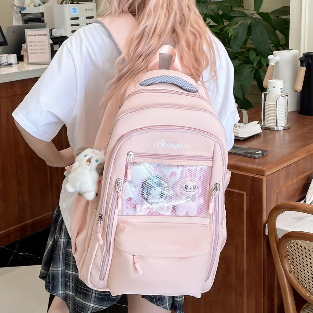 Backpack Japanese Ins Transparent Large Capacity Leisure Travel Backpack Female College Style High School Student Class School Bag Tide