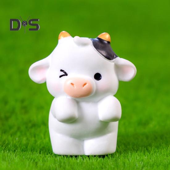 6Pcs Mini Dairy Cow Figurine Resin Tiny Cattle Ornament Miniature Animal Statue Toy Fairy Garden Microlandscape Desktop Decoration
