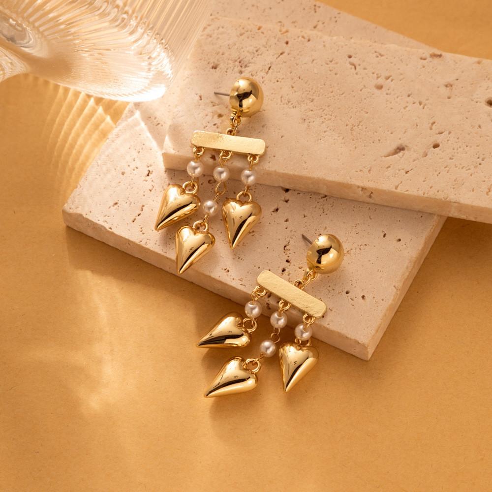 

Золотые Геометрические Модные Серьги-Подвески в Форме Сердца с Искусственным Жемчугом для Женщин