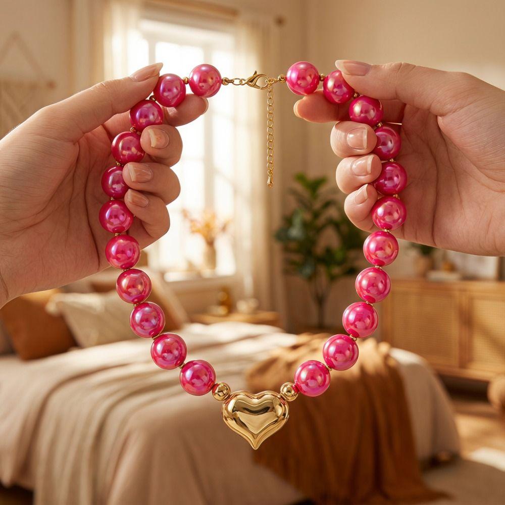 Resin Beaded Necklace Round Sweater Chain Light Luxury Women Clavicle Chain Vacation