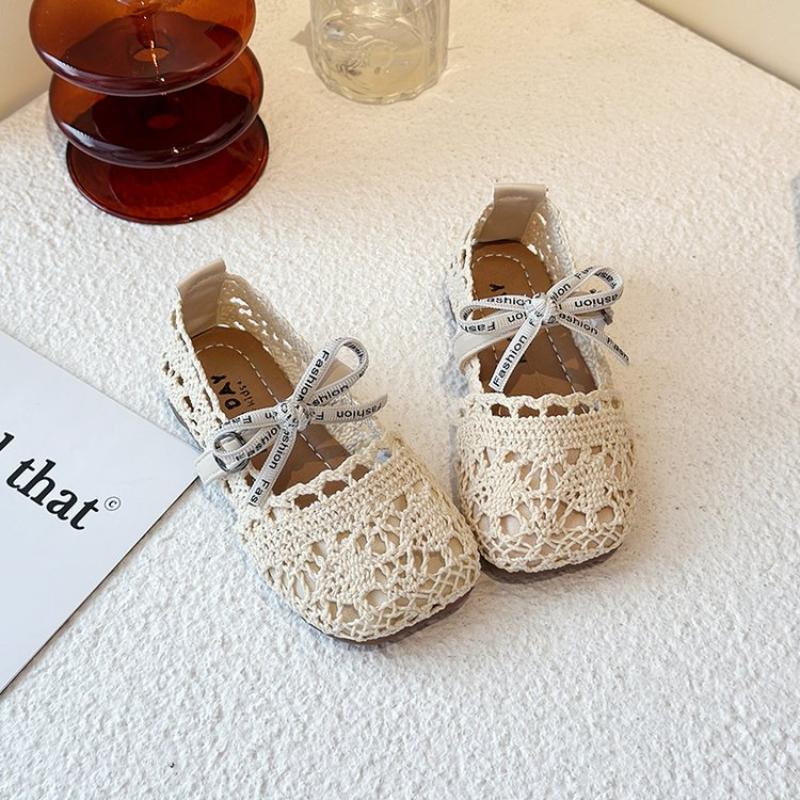 Bow Mesh Girls Flats Shoes Hollow Out Lace Solid Kids Princess Shoes Hook Loop Non Slip Toddler Children Fashion Shoes