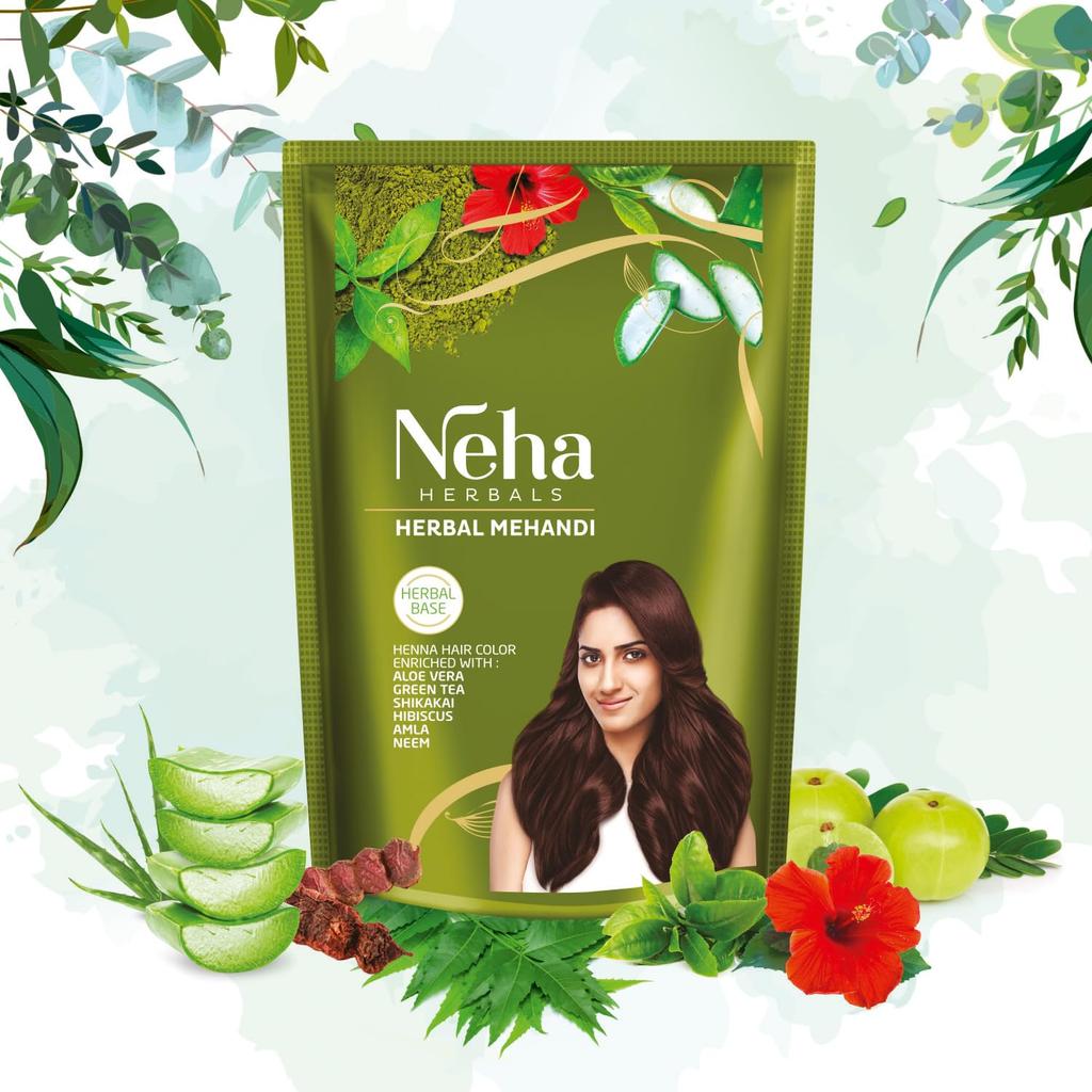 Neha Herbals Natural Henna Powder For Hair Color And Nourishment | (Pack of 3 X 140G ) Mehandi For Soft Shiny Healthy Hair