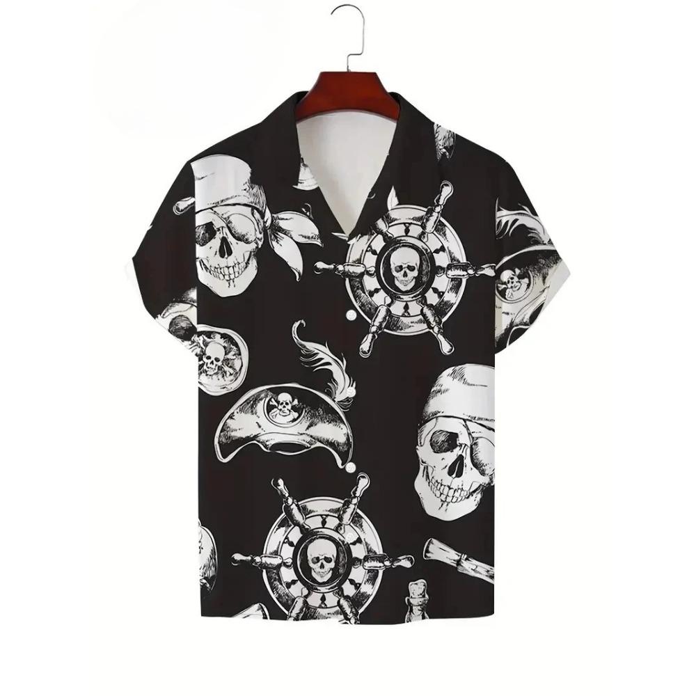 Retro Fashion Printed Pirate Pattern Men's Shirt Summer Street Beach Shirt Hip Hop Cool