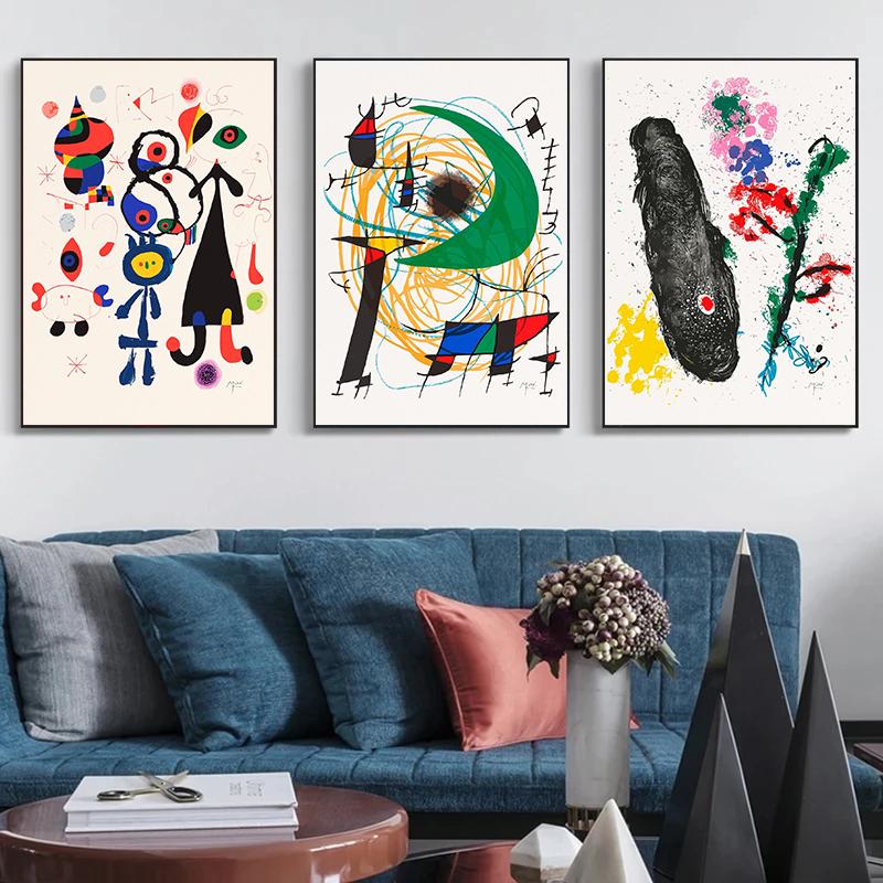 Berühmter Maler Joan Miró Kunstwerk Surrealismus Abstrakt Retro Poster Leinwandgemälde Wandkunst Bilder Heimdekor