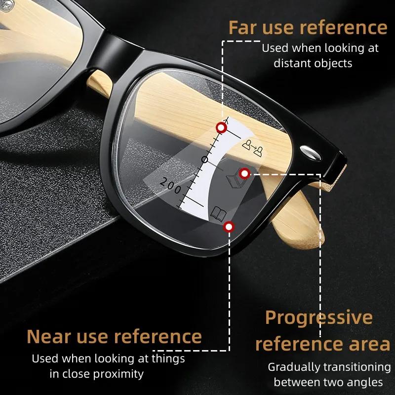 Trendy Wooden Multifocal Reading Glasses for Men Women Blue Light Blocking Near Far Progressive Presbyopia Eyewear