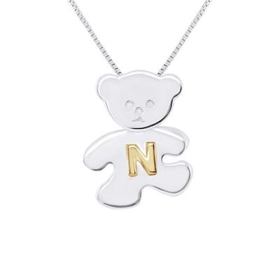 Children's Pendant - LÉA &; ARTHUR - TEDDY BEAR - 925 Silver - Yellow Gold Plated - Letter N