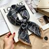 Commuter elegant flower silk scarf women's contrasting color retro printing satin scarf shirt with multi-purpose decorative small scarf