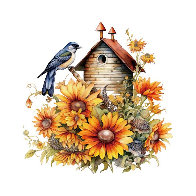 Sunflower Bird Wall Sticker for Kids Bathroom Toilet Seat Cover Decoration Self Adhesive Waterproof Home Decor