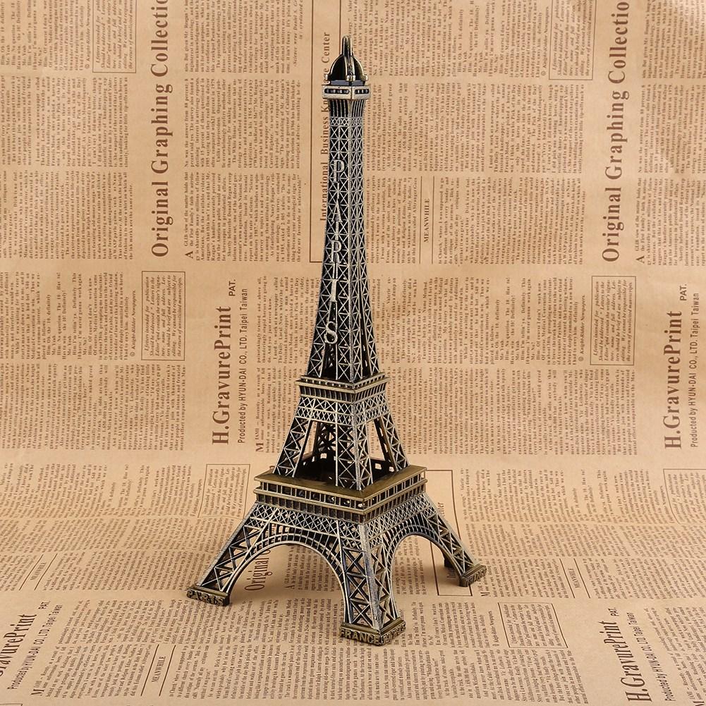 Bronze Tone Paris Eiffel Tower Figurine Statue Vintage Alloy Model Decor 25CM