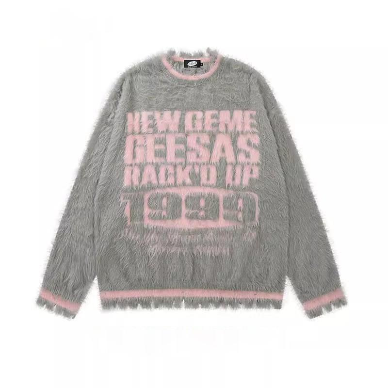 Pull Tricoté Oversize Hommes Femmes Hiver Chaud Coupe Ample Col Rond Manches Longues Pull avec Détail torsadé