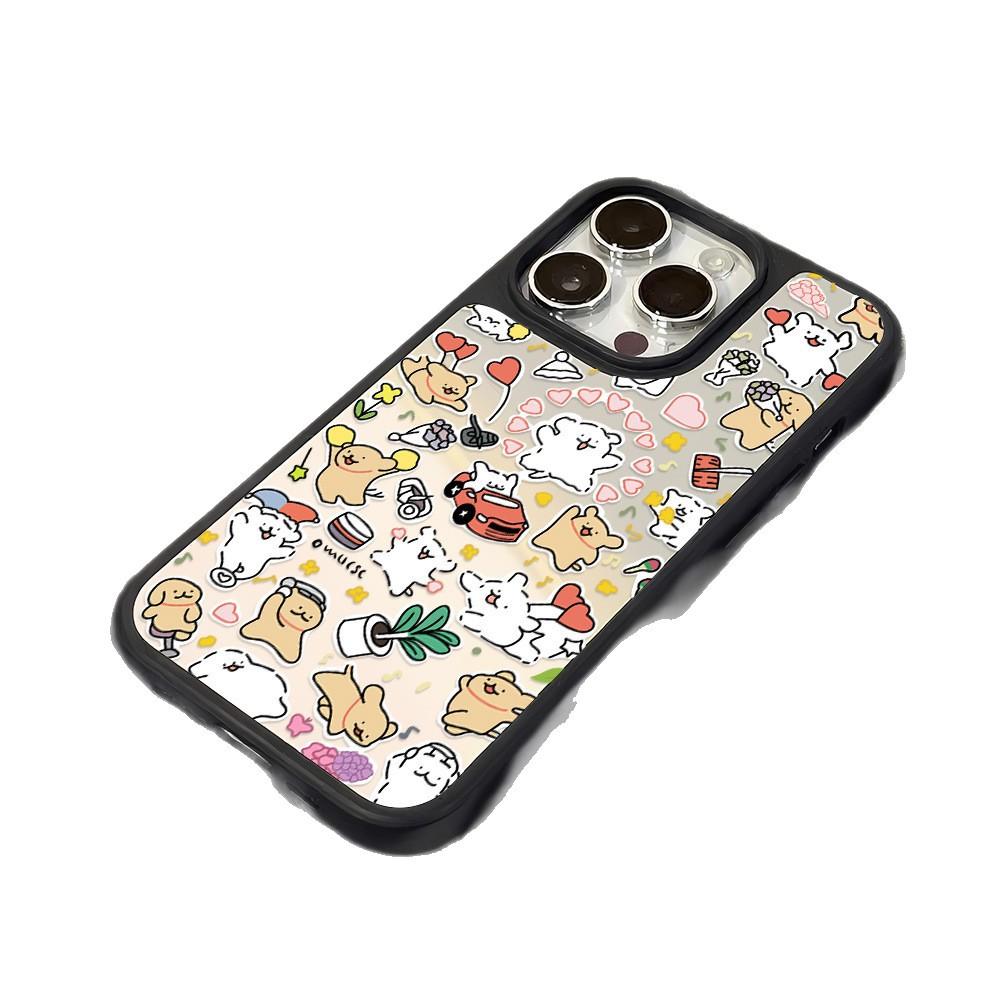Line mirror puppy is suitable for Apple 17Pro Max mirror black frame mobile phone case 15 all-inclusive 13/16 niche