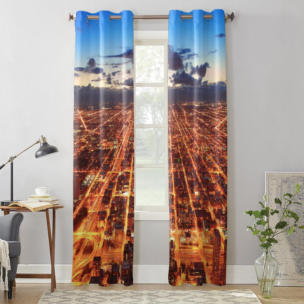 Dusk City Window Curtain Bedroom Living Room Window Drapes Kitchen Decoration Blinds Curtain