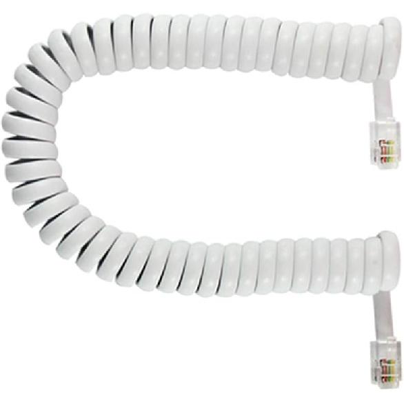 Telephone Handset Cord Modular Coiled Phone Curly Cable (15 Feet, White)